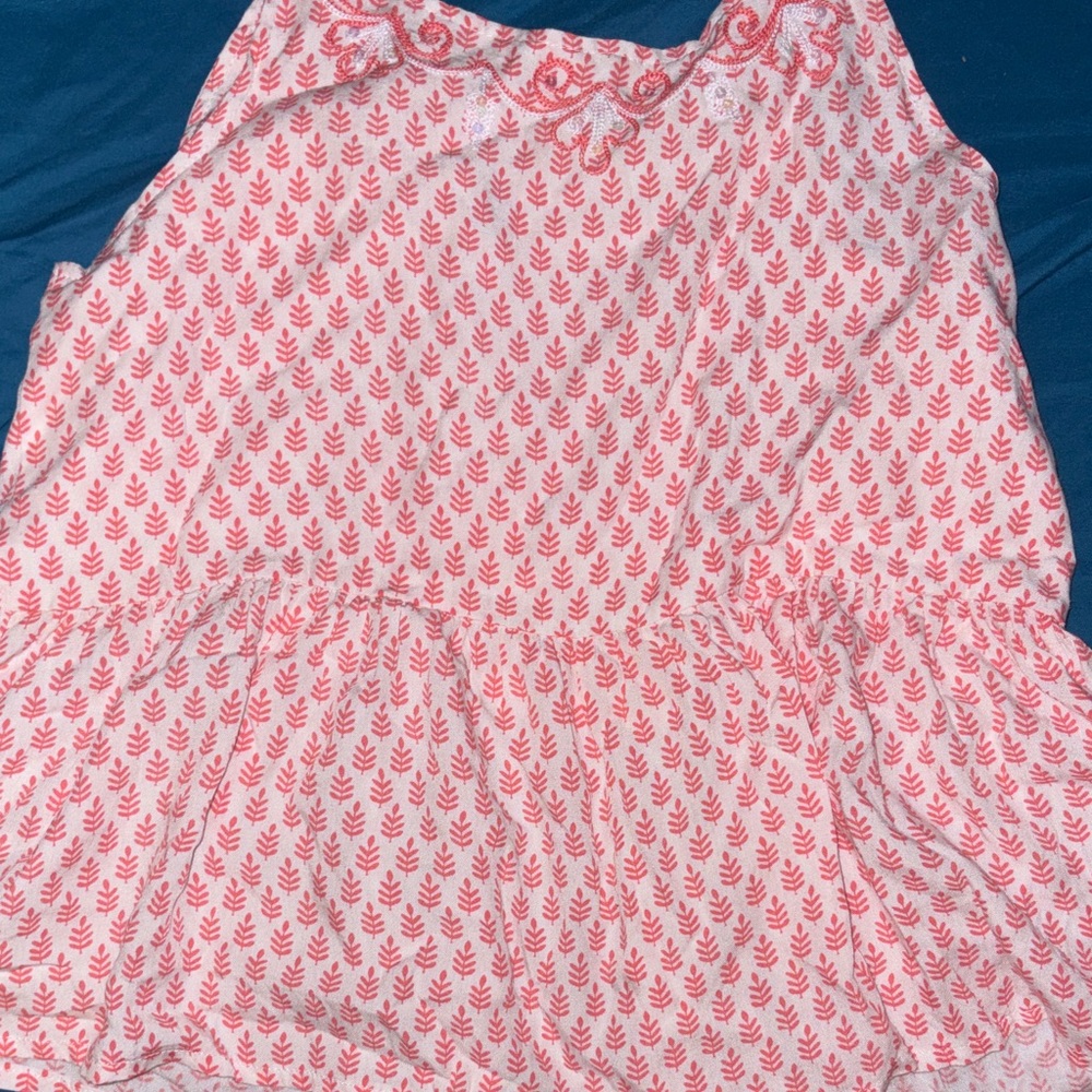 Pink Printed Sleeveless Tiered Dress